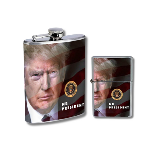 Mr. President Flask + Refillable Lighter Bundle Pack