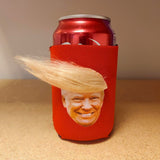 Fuzzy Trump Hair Beer/ Soda Can Cooler Koozie