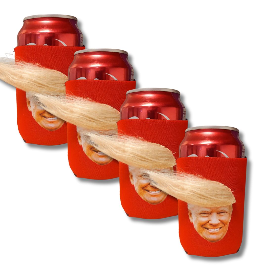 Fuzzy Trump Hair Beer/ Soda Can Cooler Koozie