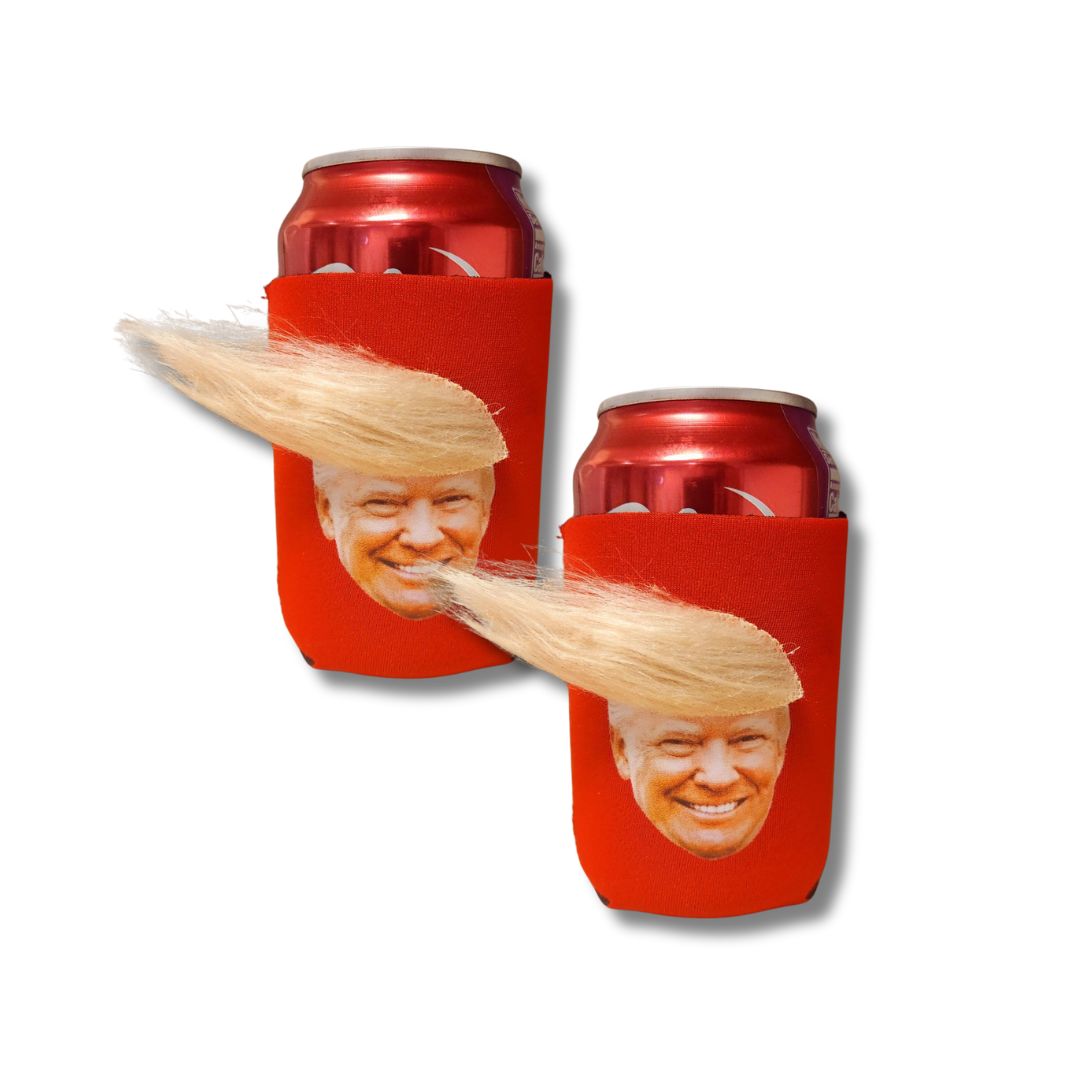 Fuzzy Trump Hair Beer/ Soda Can Cooler Koozie