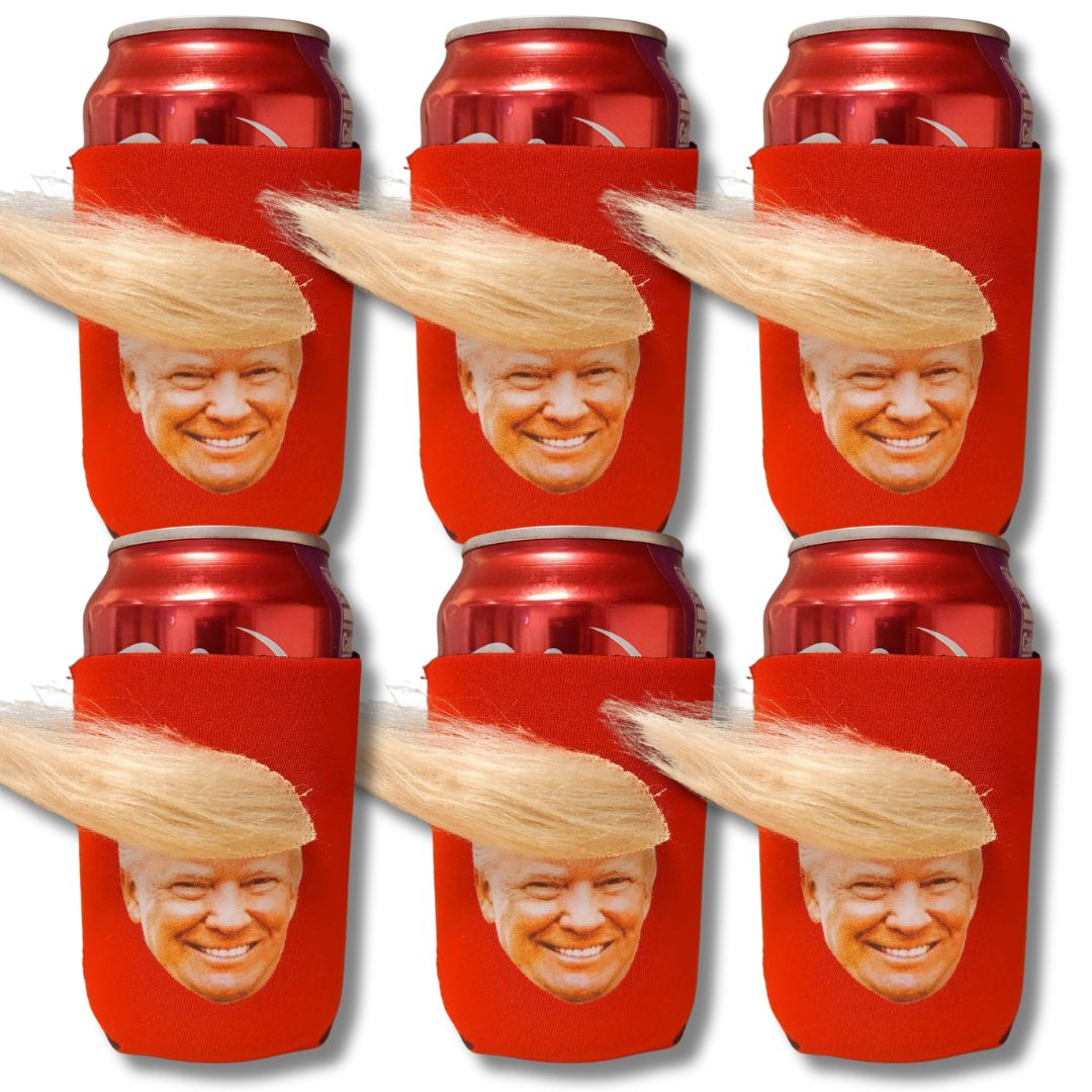 Fuzzy Trump Hair Beer/ Soda Can Cooler Koozie