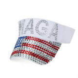 MAGA Rhinestone Ladies Visor with American Flag (White)