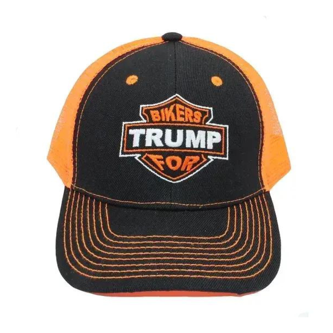 Bikers For Trump Embroidered Trucker-Style Hat (Black/Orange)