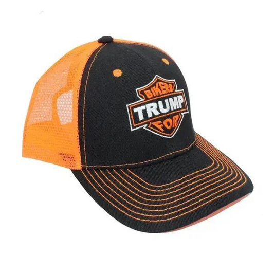 Bikers For Trump Embroidered Trucker-Style Hat (Black/Orange)