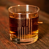 Handcrafted 2nd Amendment American Flag Whiskey Glass with Real Bullet (11oz)