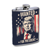 Trump Hip Flask "Wanted For President" Stainless Steel Design