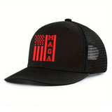 Trucker Style MAGA Hat USA Flag Embroidered (Red/Black)