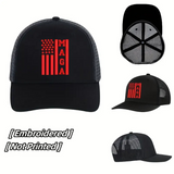 Trucker Style MAGA Hat USA Flag Embroidered (Red/Black)