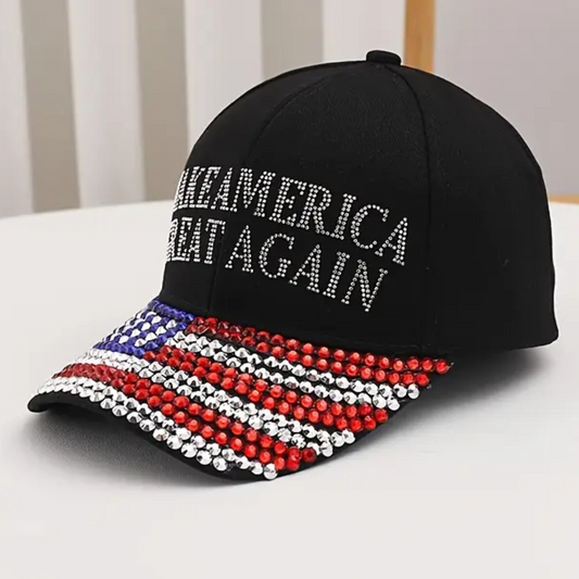 Rhinestone Make America Great Again Flag Hat (Black)