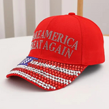 Rhinestone MAGA Hat with American Flag (Red)