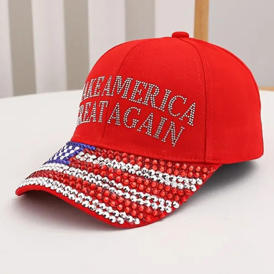 Rhinestone Make America Great Again Flag Hat (Red)