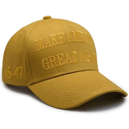 Premium Make America Great Again 45-47 Embroidered Hat (Gold) 4 Sided Design