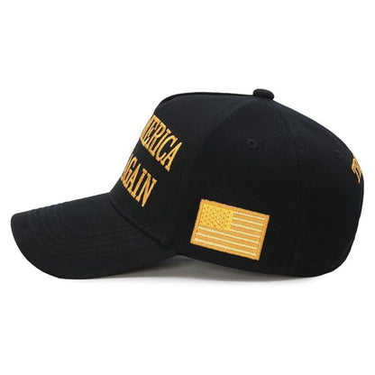 Premium Make America Great Again Never Surrender Embroidered Hat (Black/Gold) 4 Sided Design