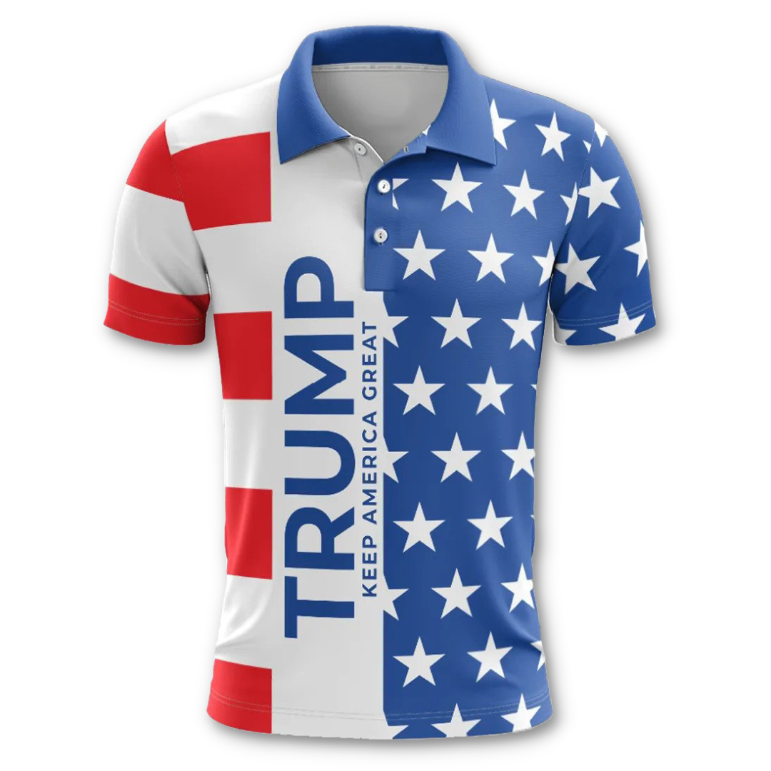 Trump Polo Shirt Keep America Great US Flag Design