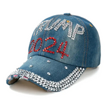 Trump Rhinestone Embroidered Hat (Denim)