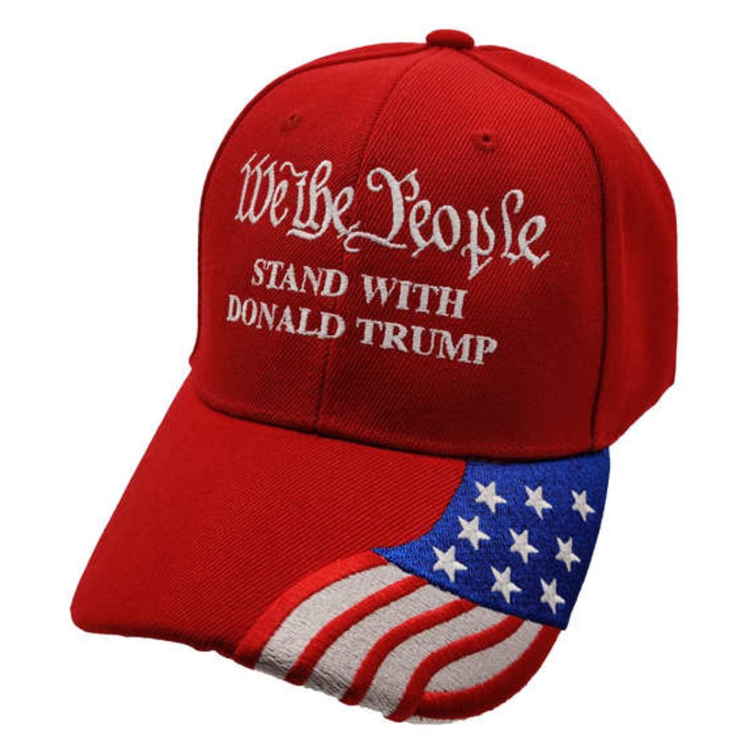 We the People Stand with Trump (w/flag bill) Embroidered Hat (Red)